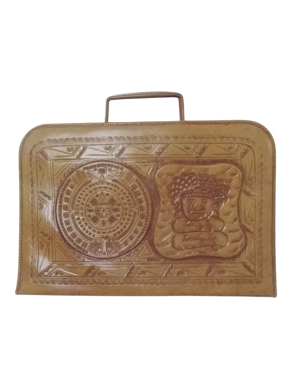 Vintage 1970s Mexican Tooled Leather Briefcase Portfolio Zip Around 14" Laptop